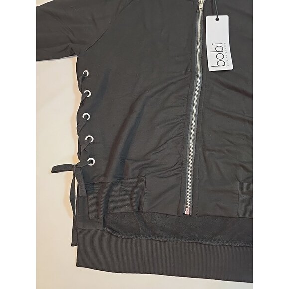 bobi zip front jacket Black Lace up sides Stretch Long Sleeve Size S New - Picture 12 of 16